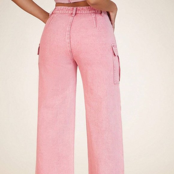 Pink Preppy Womens Flap Pocket Cargo Jeans - Picture 2 of 5